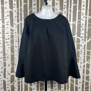 Worthington Boho 70s Style Bell Sleeve Stretch Poplin Blouse 1X Black